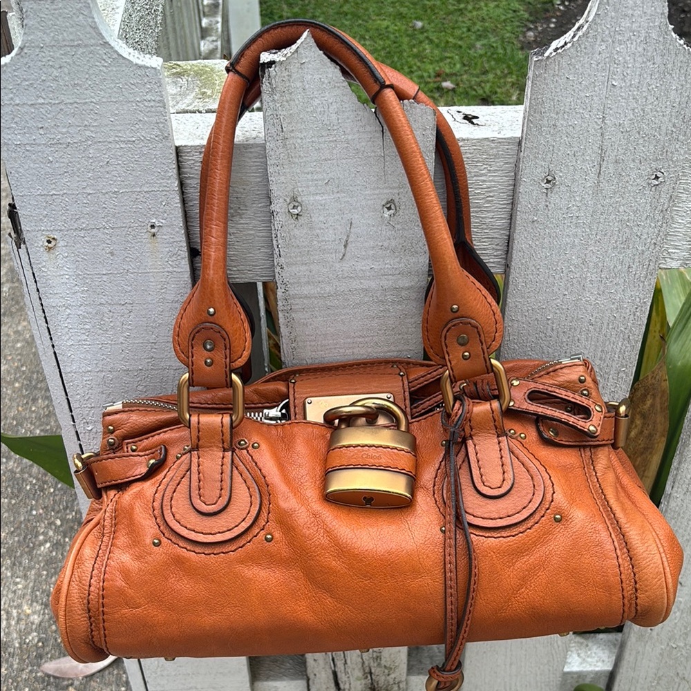 Chloe Gold Brown Shoulder Bag with Iconic Padlock